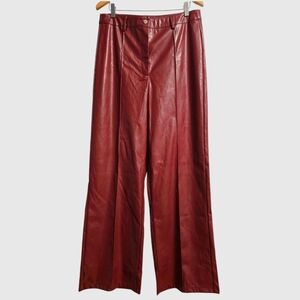 Pretty Little Thing Faux Leather Pants Women's Sz 10 Red Straight Wide-Leg Chic